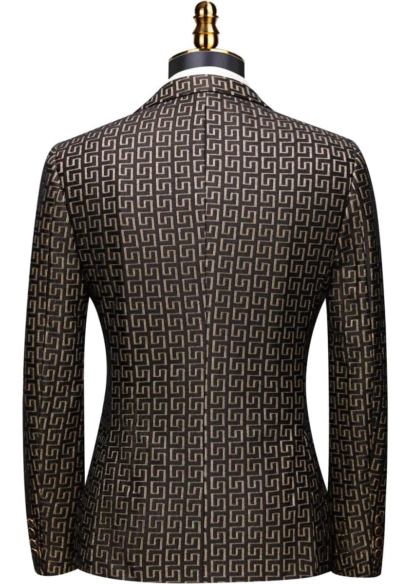 Obsidian Pantheon Black & Gold Jacquard 3-Piece Slim Fit Tuxedo Jacket Vest Trousers