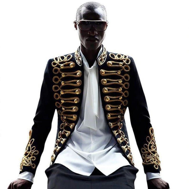 Citadel Chevalier Black Velvet Gold Braided Tuxedo Set 2-Piece Jacket Trousers