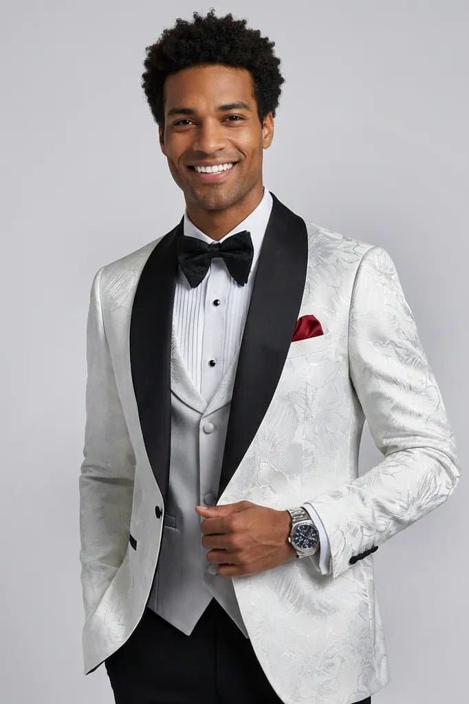 Alabaster Zenith Floral Jacquard Shawl Collar Tuxedo 3-Piece Suit 34R-54R