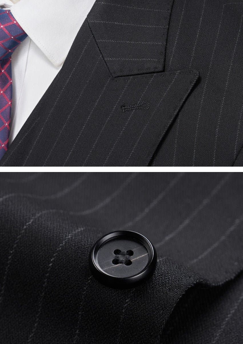 Obsidian Peak Black Pinstripe Double-Breasted Vest 3-Piece Slim Fit Suit Set