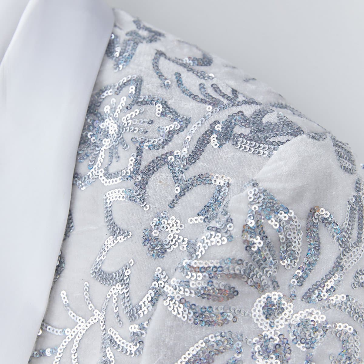 White Velvet Silver Sequin Dinner Jacket - Moonlight Phoenix Slim Fit Men's Blazer