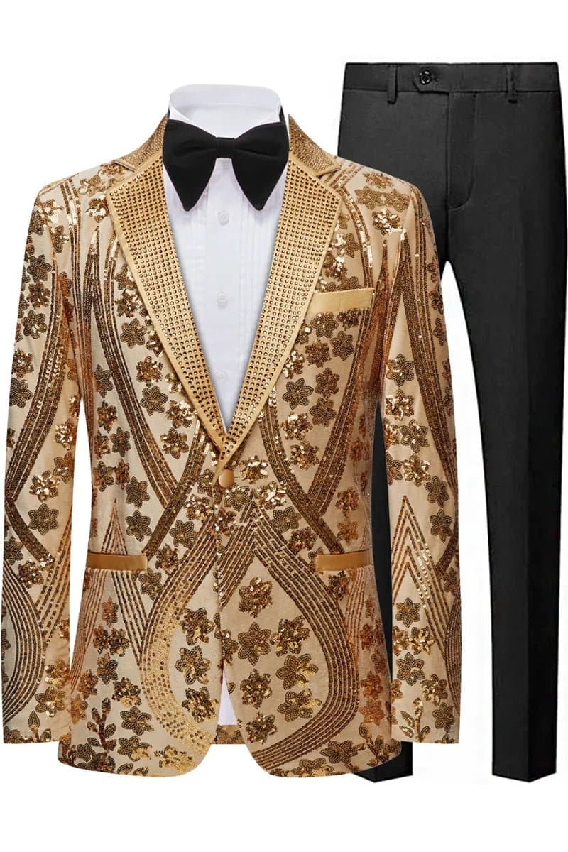 Champagne Gold Sequin Dinner Jacket - Solar Flare Slim Fit Men's Jacket