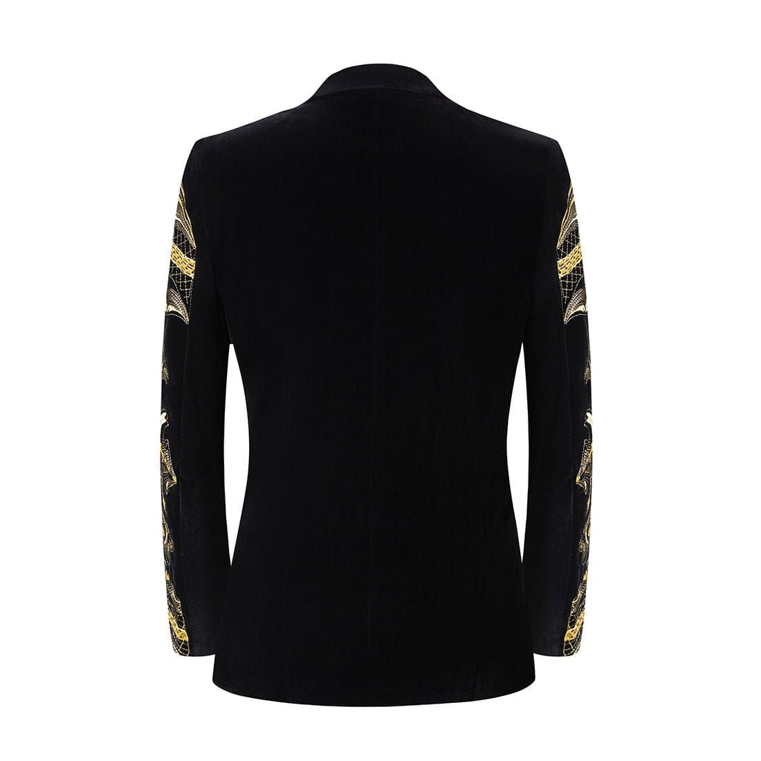 Black Velvet Gold Embroidered Tuxedo Jacket and Trousers Set Slim Fit