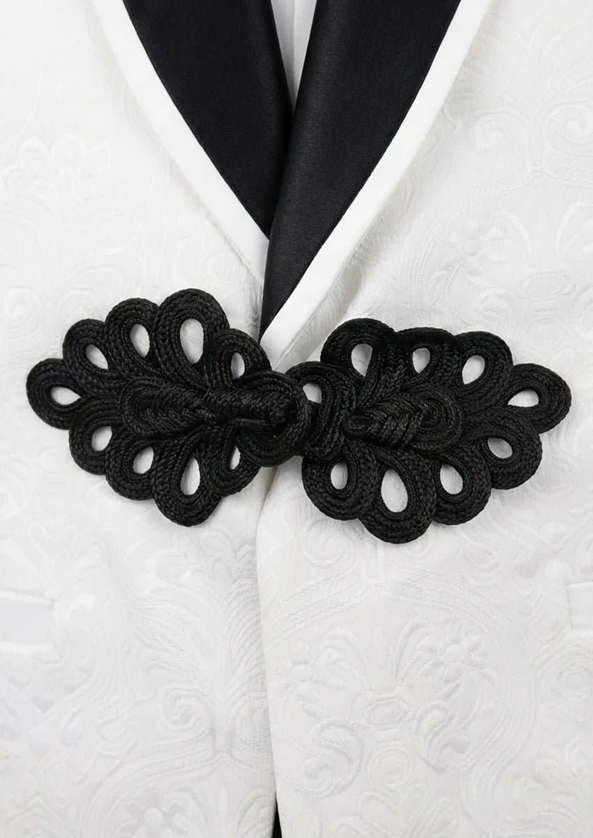 Aurora Opal White Floral Jacquard 3-Piece Tuxedo Jacket Vest Trousers Slim Fit