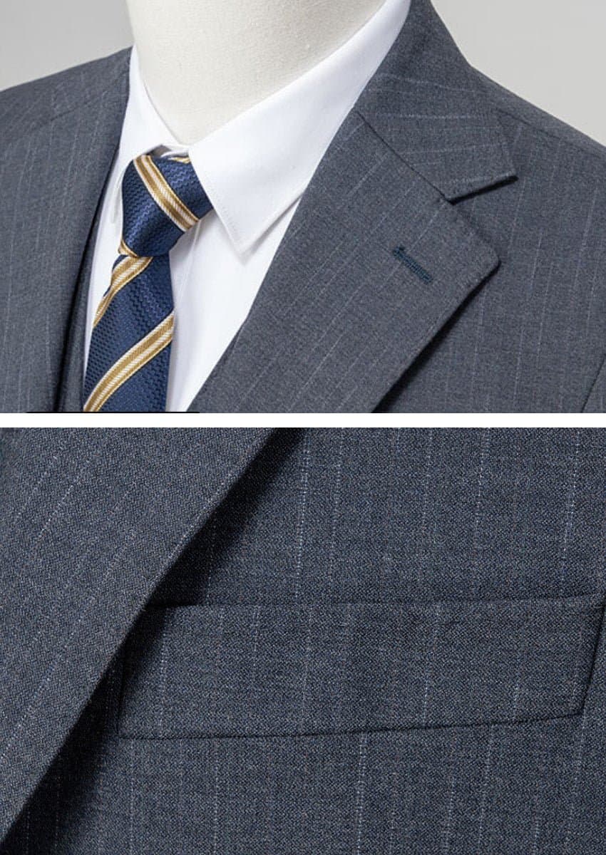 Men's Dark Grey 3-Piece Slim Fit Suit Set with Side Slit Single-Breasted Notched Lapel