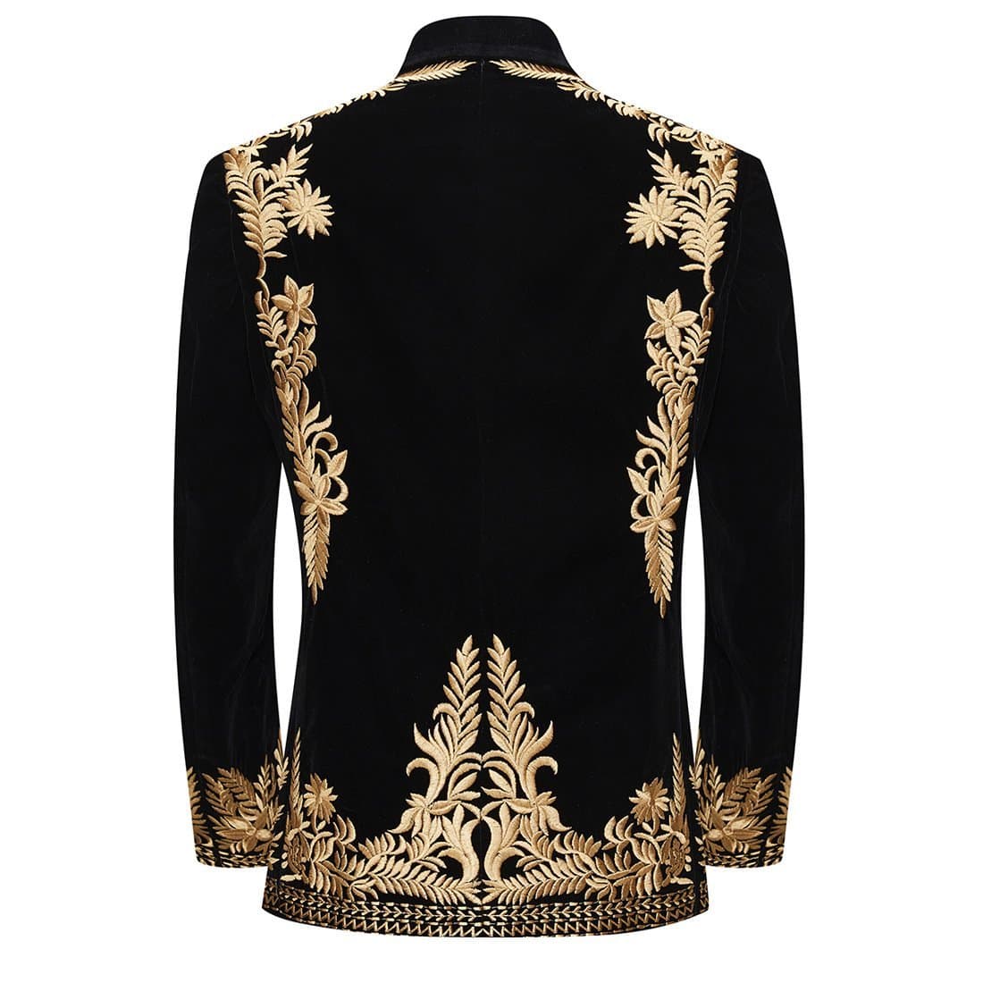 Black Velvet Gold Leaf Fern Embroidered Tuxedo Jacket and Trousers Set
