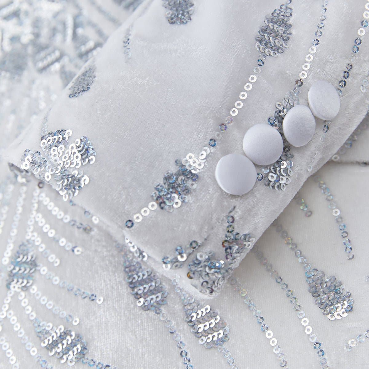 White Velvet Silver Sequin Dinner Jacket - Moonlight Phoenix Slim Fit Men's Blazer