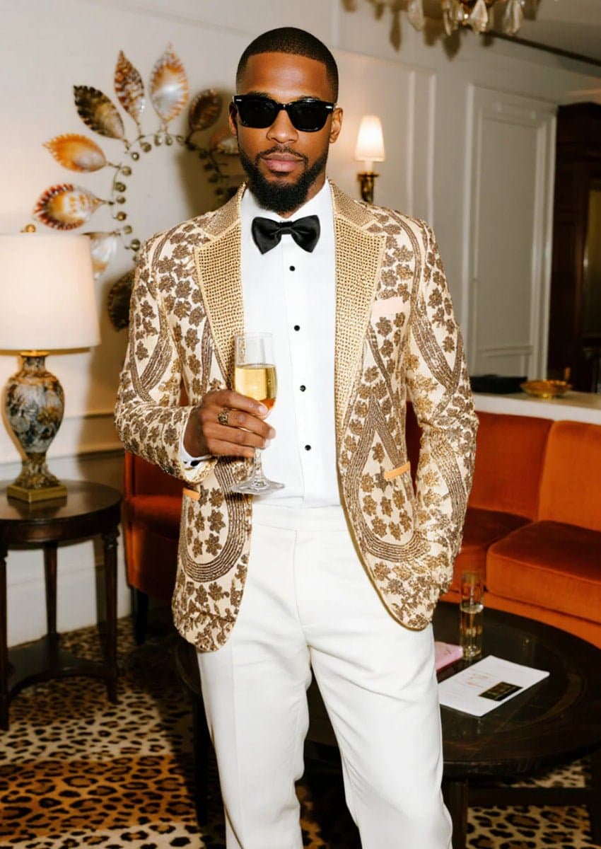 Champagne Gold Sequin Dinner Jacket - Solar Flare Slim Fit Men's Jacket