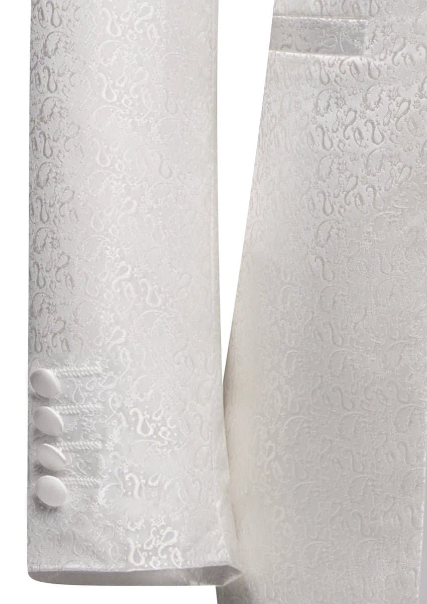 Ivory Meridian White Paisley Jacquard 3-Piece Tuxedo - Slim Fit Jacket Vest Black Trousers