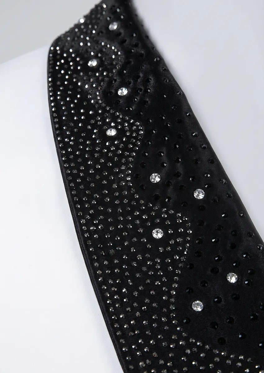 White Black Crystal Shawl Collar 3-Piece Tuxedo Set with Rhinestones