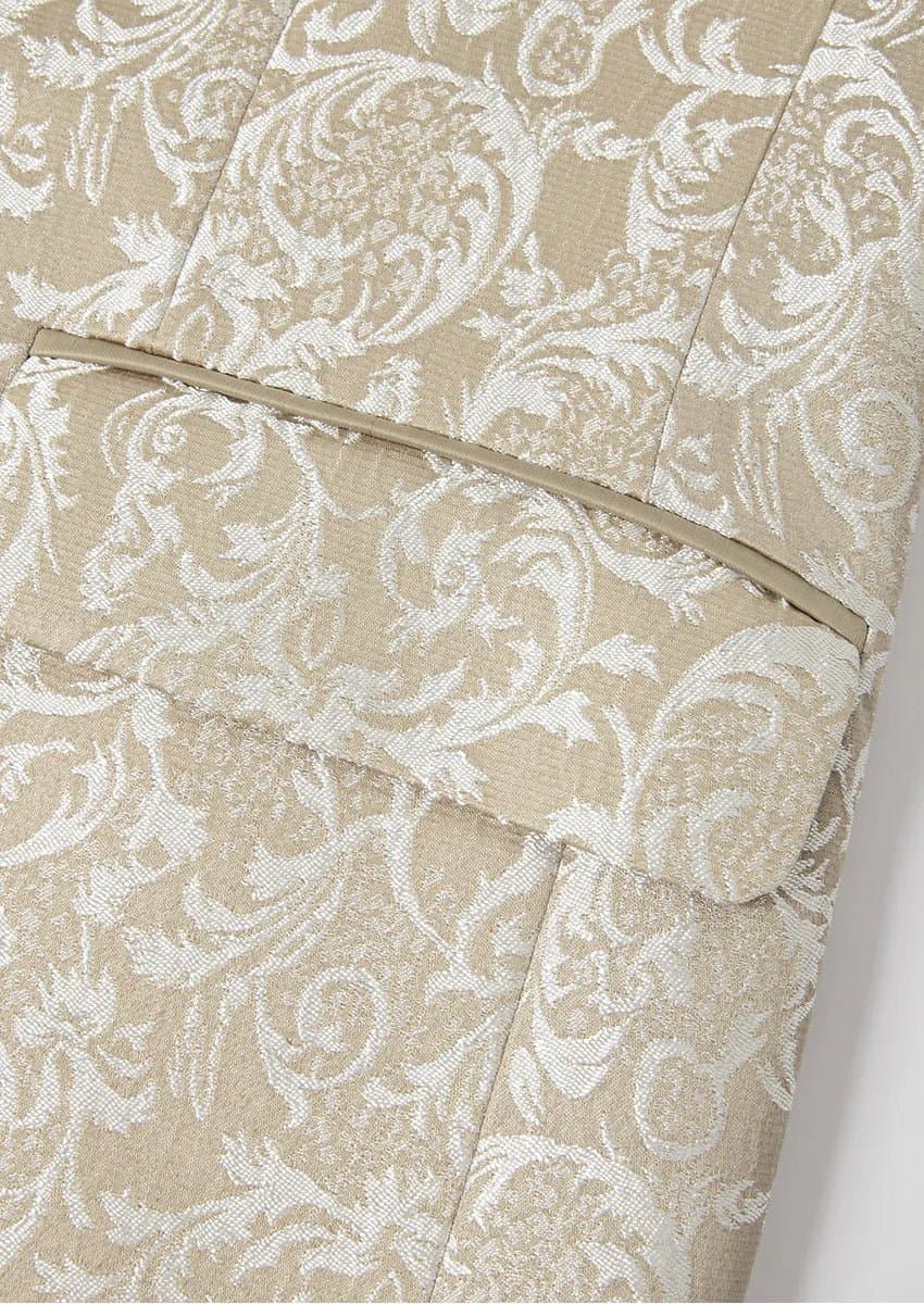 Aureate Empire Champagne Gold Jacquard 3-Piece Tuxedo Slim Fit Jacket Vest Trousers