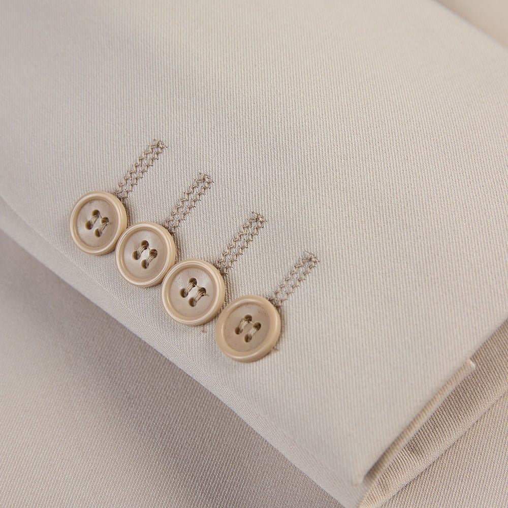 Ivory Beige Textured 3-Piece Slim Fit Suit Set with Peak Lapels