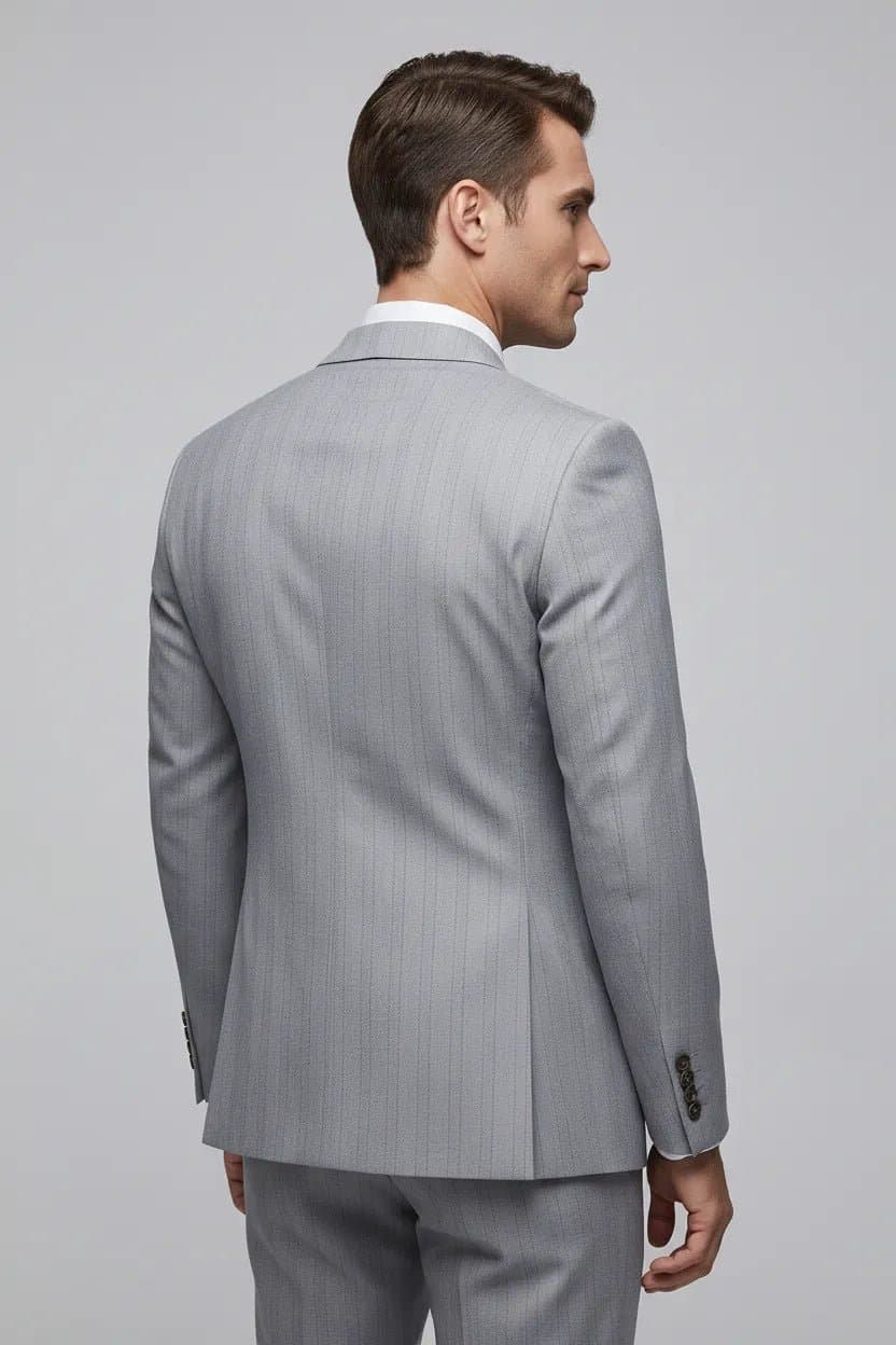 Sterling Pinstripe Light Grey Textured 3-Piece Slim Fit Suit Set - Jacket Vest Trousers