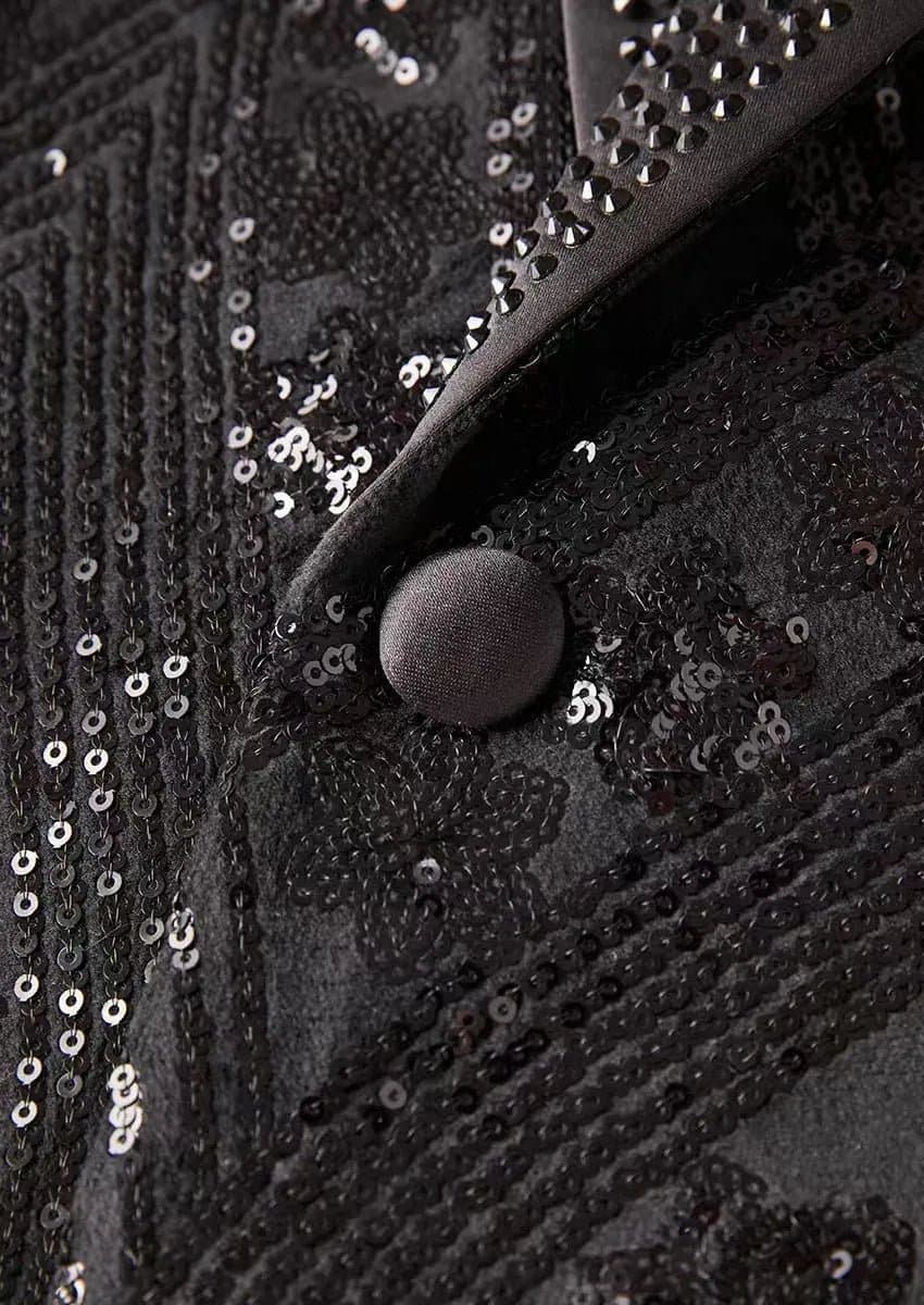 Obsidian Galaxy Black Sequin Velvet Dinner Jacket Slim Fit