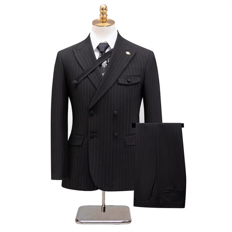 Obsidian Sentinel Midnight Black Pinstripe 2-Piece Slim Fit Suit - Jacket and Trousers