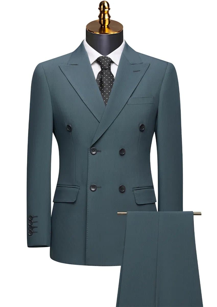 Men’s Green Double-Breasted Slim Fit 2-Piece Suit with Peaked Lapel