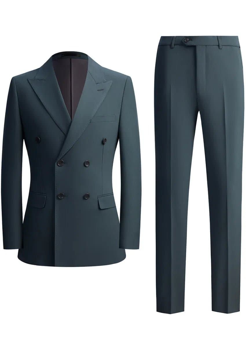Men’s Green Double-Breasted Slim Fit 2-Piece Suit with Peaked Lapel