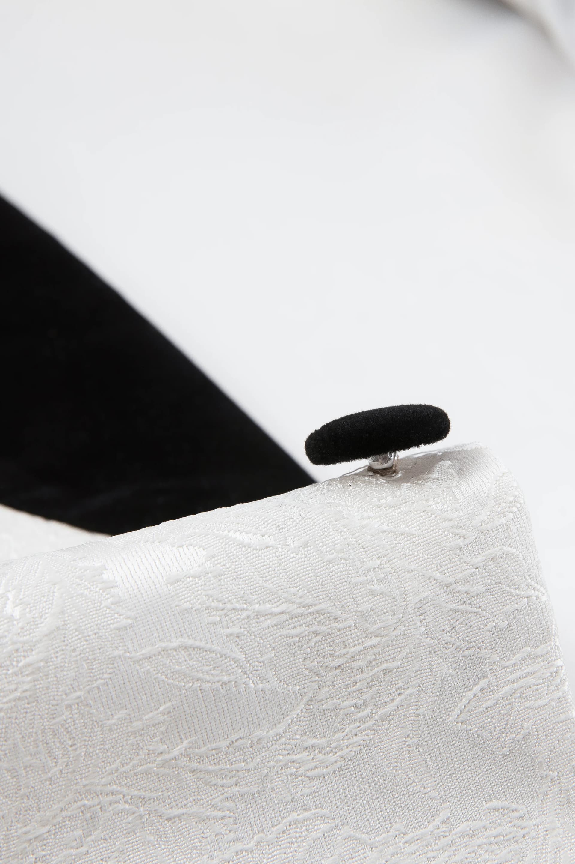 White Floral Jacquard 3-Piece Tuxedo with Black Velvet Shawl Collar - Sizes 34R-42R