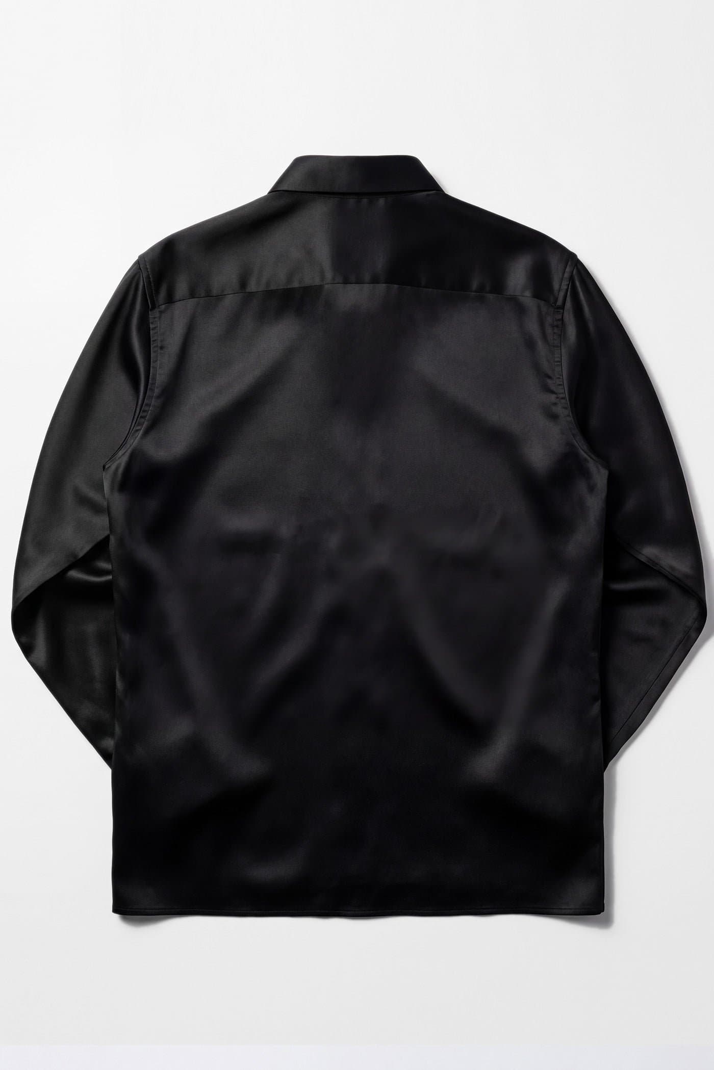Men's Silk Satin Long Sleeve Shirt Black White Relaxed Fit Polyester Spandex
