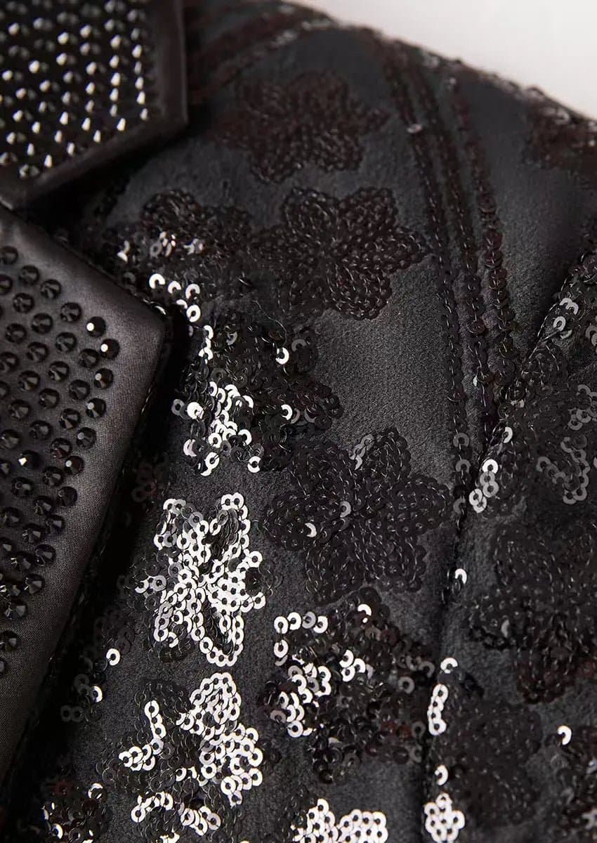 Obsidian Galaxy Black Sequin Velvet Dinner Jacket Slim Fit