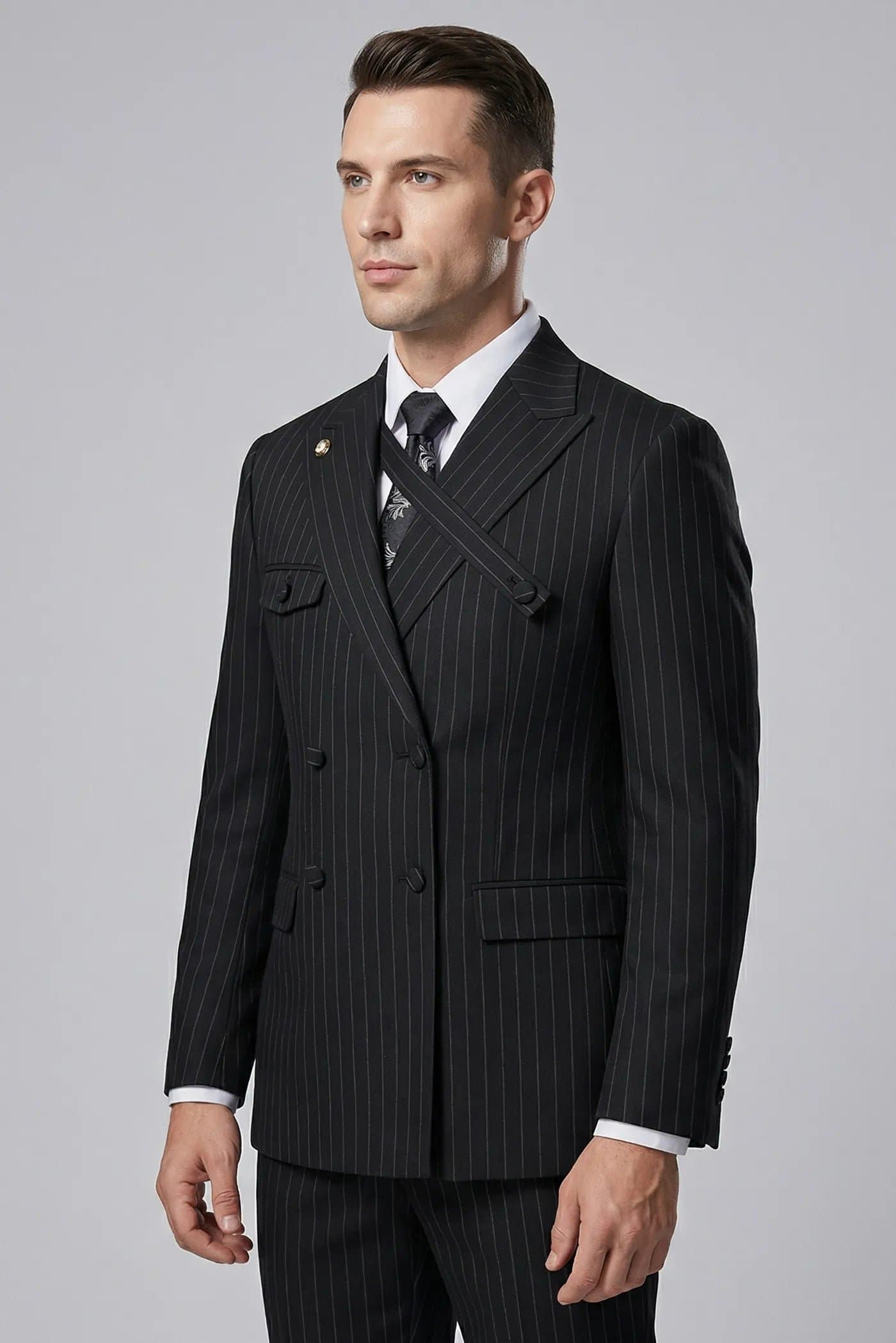 Obsidian Sentinel Midnight Black Pinstripe 2-Piece Slim Fit Suit - Jacket and Trousers