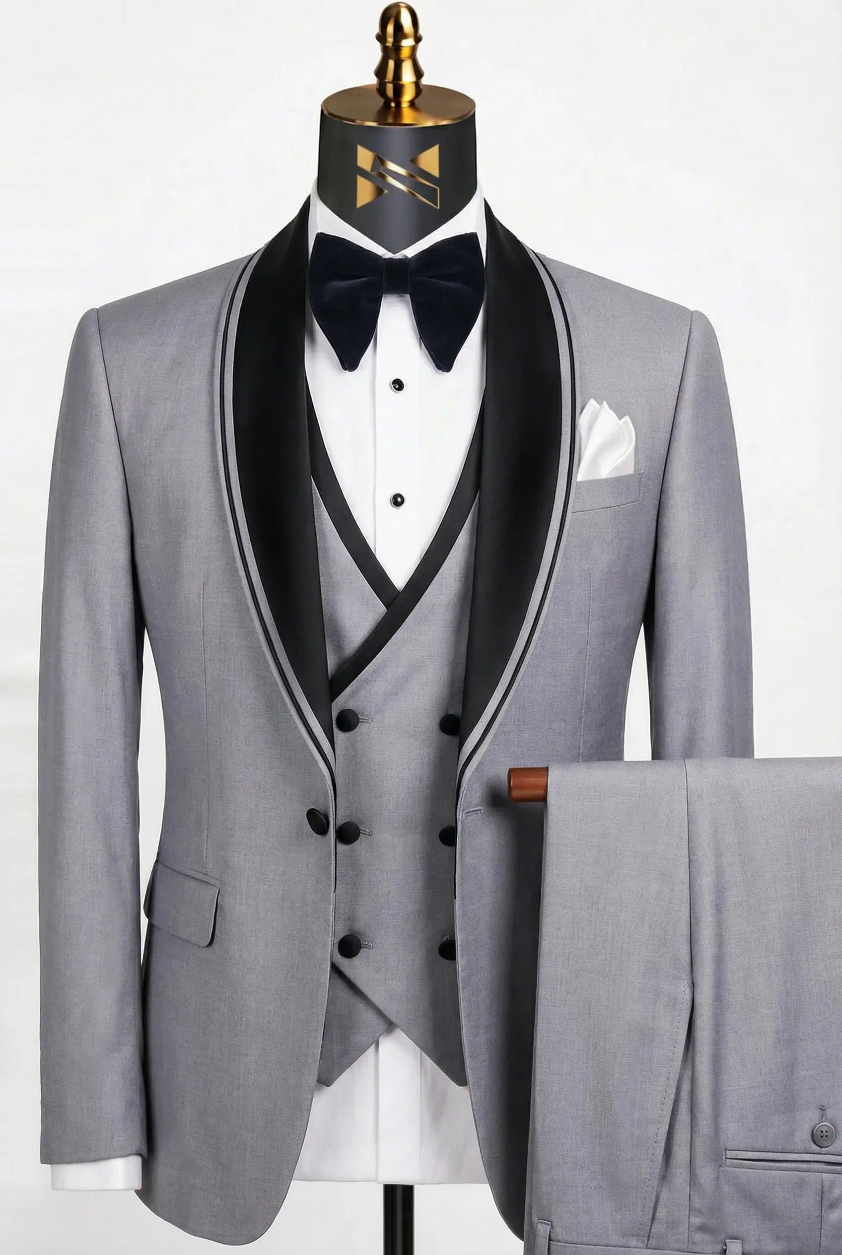 Slate Zenith Light Grey Satin Shawl Collar 3-Piece Slim Fit Tuxedo Set