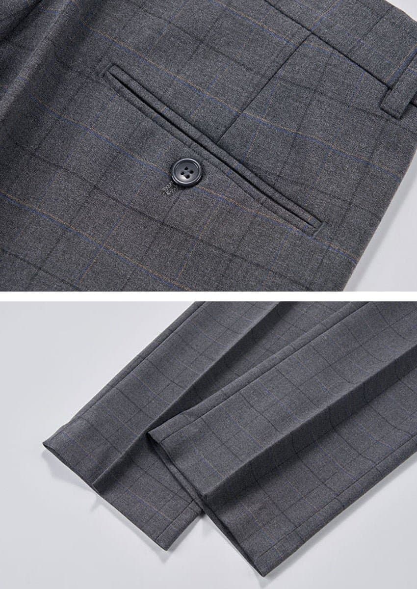 Men’s Gray Windowpane Plaid Slim Fit 3-Piece Suit Single-Breasted Notched Lapel