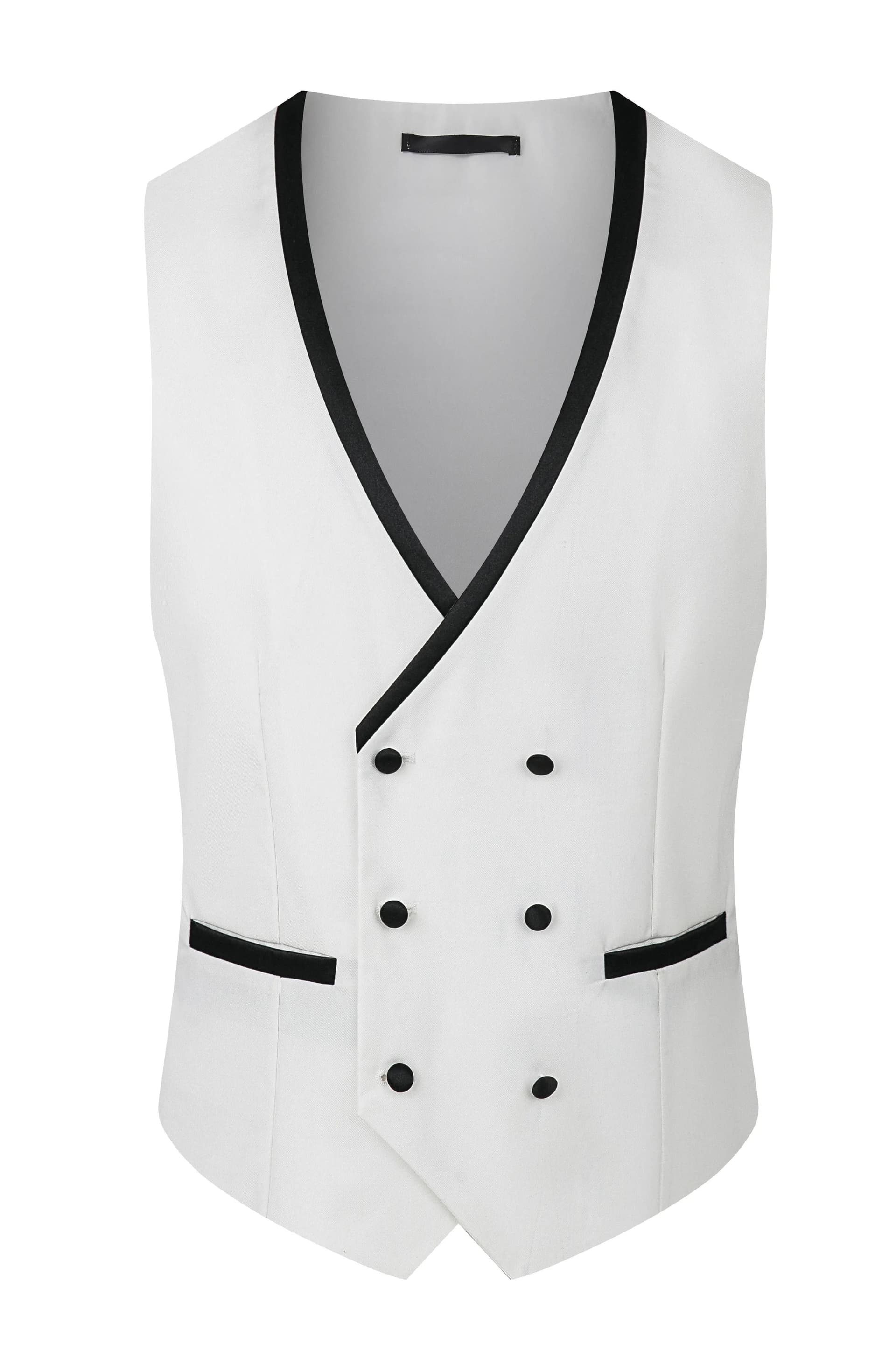 Alabaster Horizon White Black Satin Shawl Collar 3-Piece Slim Fit Tuxedo Set