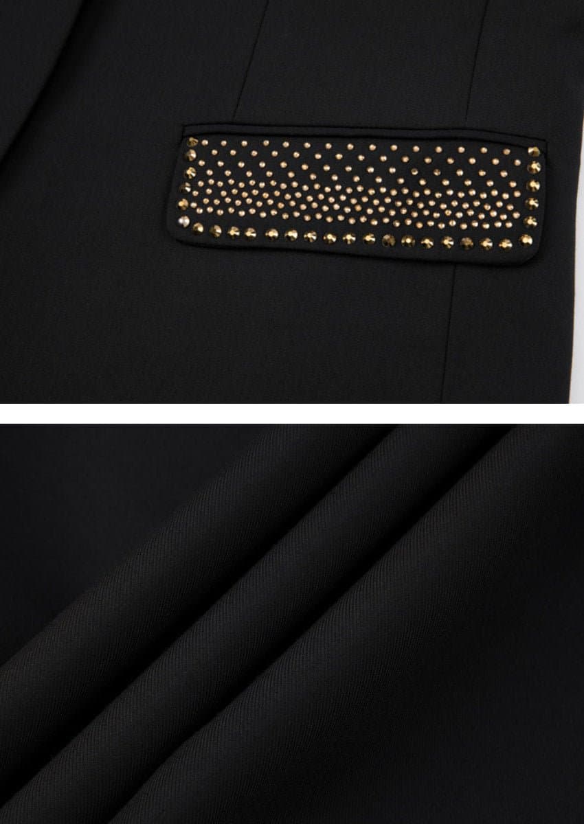 Midnight Mosaic Black & Gold Crystal Peak Lapel 3-Piece Slim Fit Tuxedo Set
