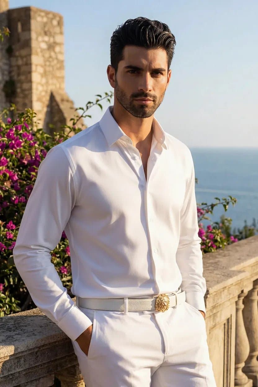 Men's Silk Satin Long Sleeve Shirt Black White Relaxed Fit Polyester Spandex
