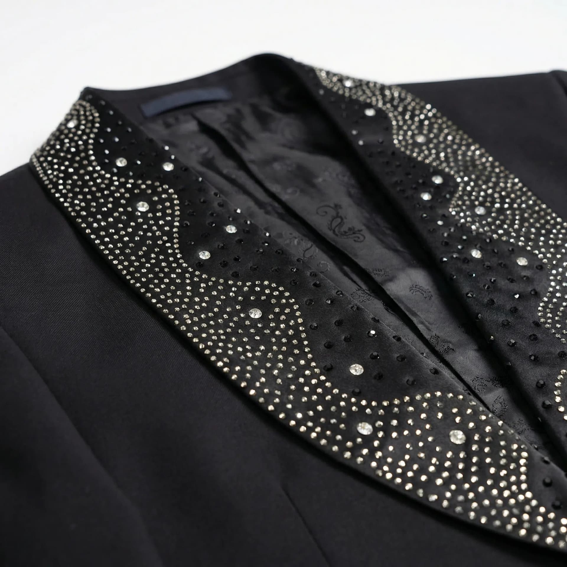 Obsidian Stardust Black Crystal Embellished 3-Piece Tuxedo Set Slim Fit