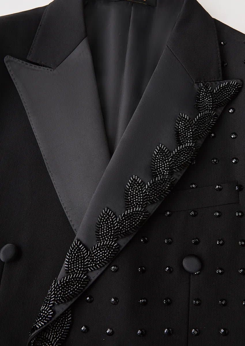 Phantom Vanguard Black Asymmetric Vine Beaded 2-Piece Tuxedo Jacket and Trousers Set