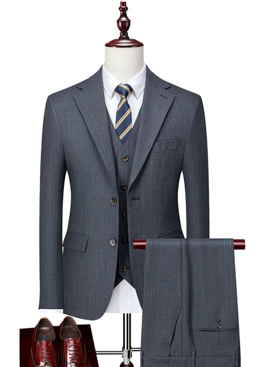 Men's Dark Grey 3-Piece Slim Fit Suit Set with Side Slit Single-Breasted Notched Lapel