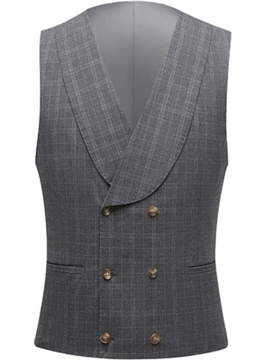 Charcoal Grey Textured Windowpane 3-Piece Suit Set with Double-Breasted Vest