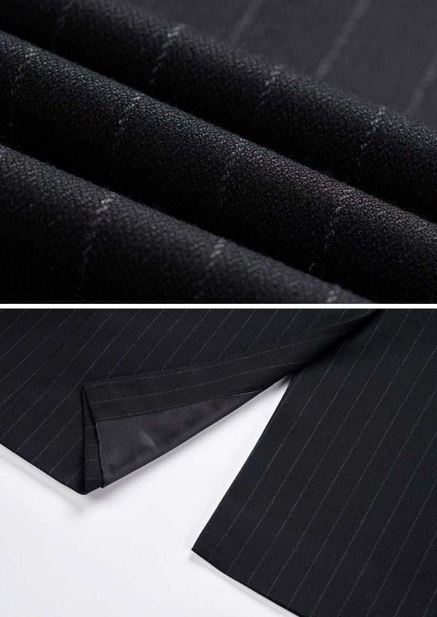 Obsidian Peak Black Pinstripe Double-Breasted Vest 3-Piece Slim Fit Suit Set