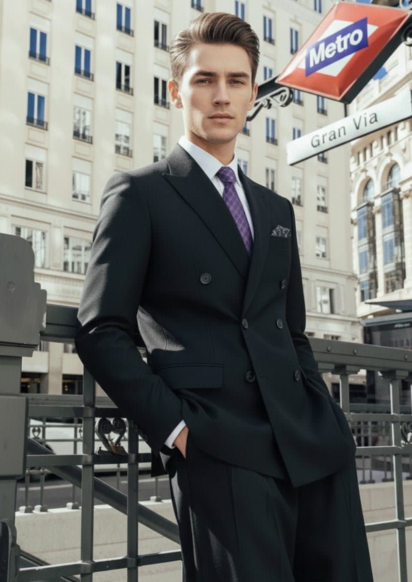 Men’s Black Double Breasted Slim Fit Suit Set 2-Piece