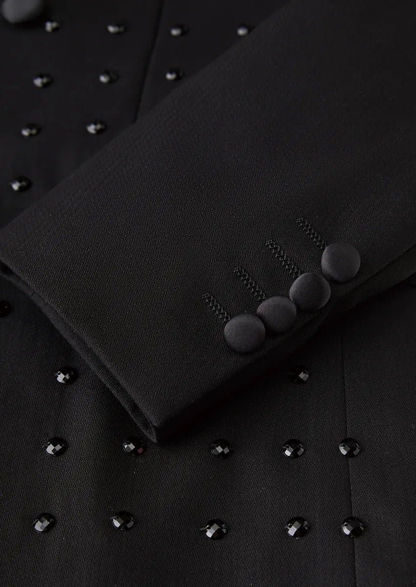 Phantom Vanguard Black Asymmetric Vine Beaded 2-Piece Tuxedo Jacket and Trousers Set