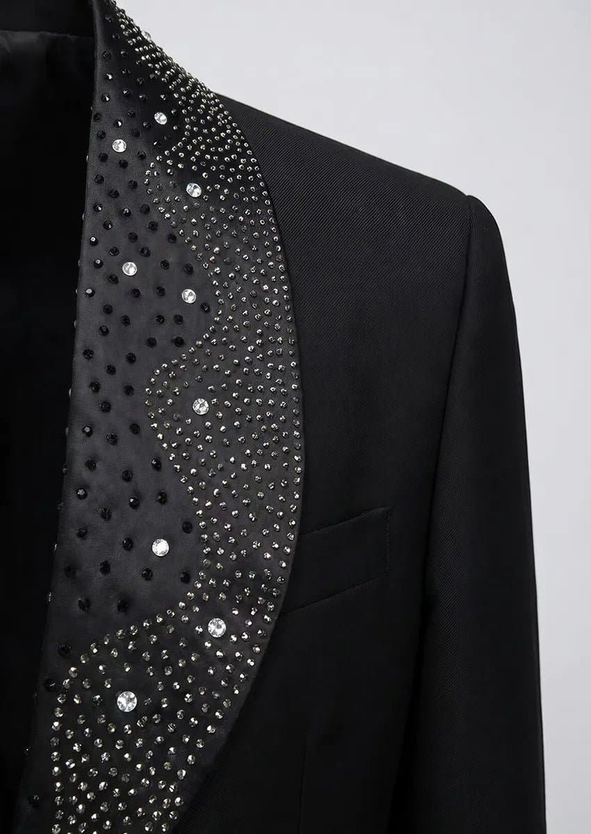 Obsidian Stardust Black Crystal Embellished 3-Piece Tuxedo Set Slim Fit