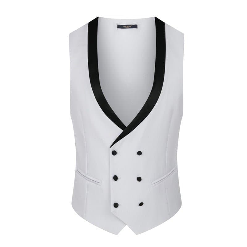White Black Crystal Shawl Collar 3-Piece Tuxedo Set with Rhinestones