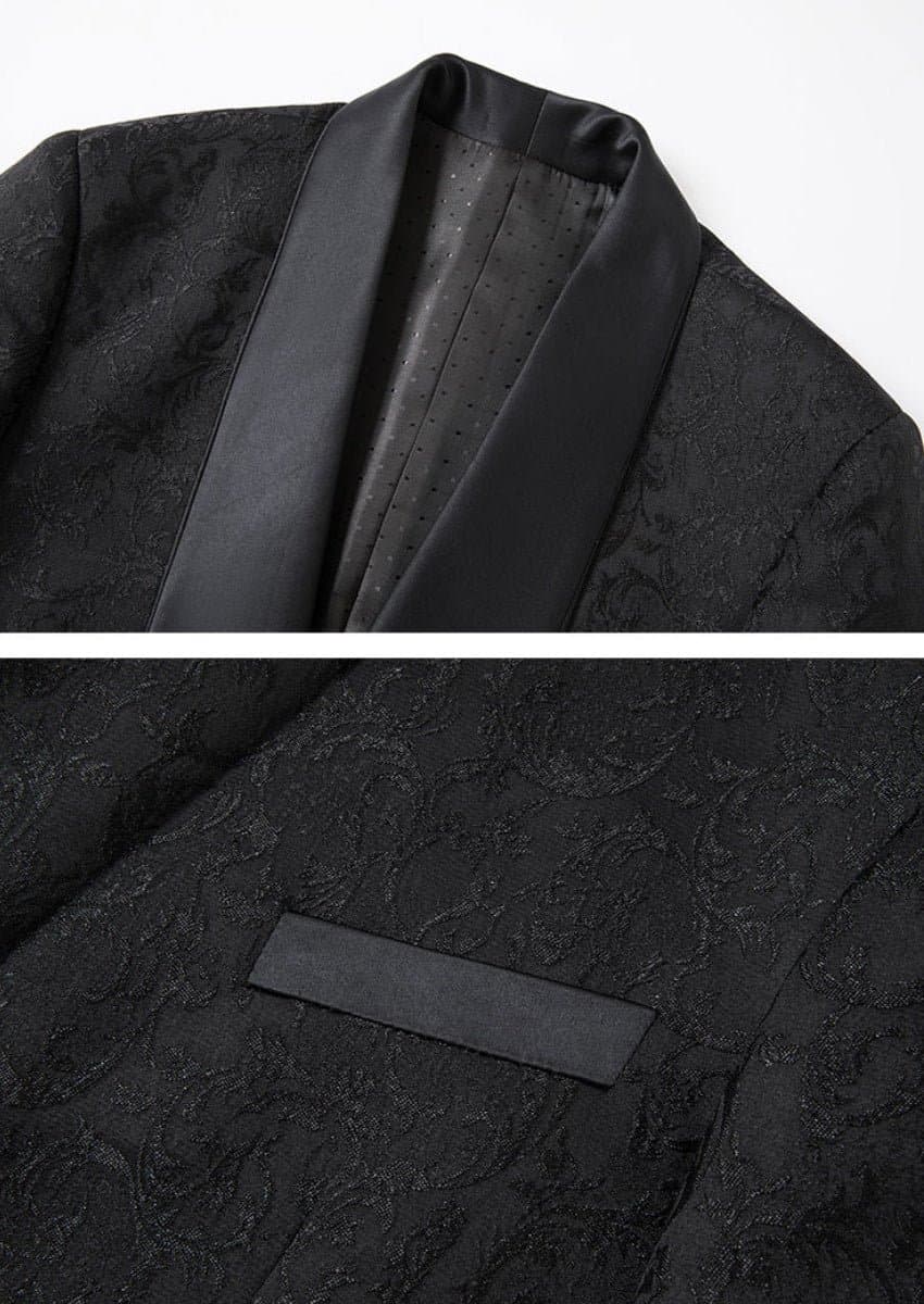 Onyx Monarch Black Jacquard 3-Piece Tuxedo with Shawl Collar Slim Fit