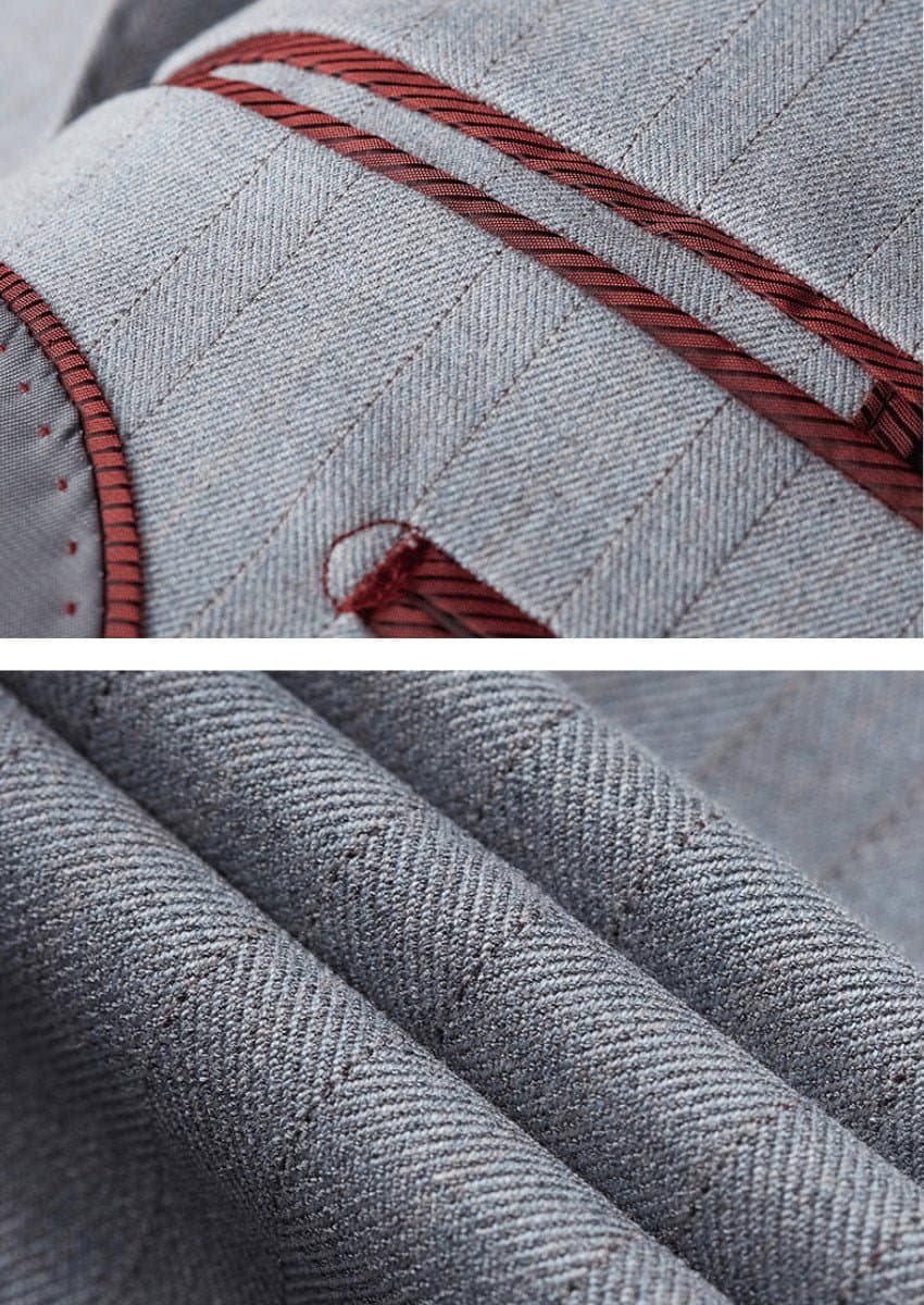 Sterling Pinstripe Light Grey Textured 3-Piece Suit Set - Modern Slim Fit Jacket Vest Trousers