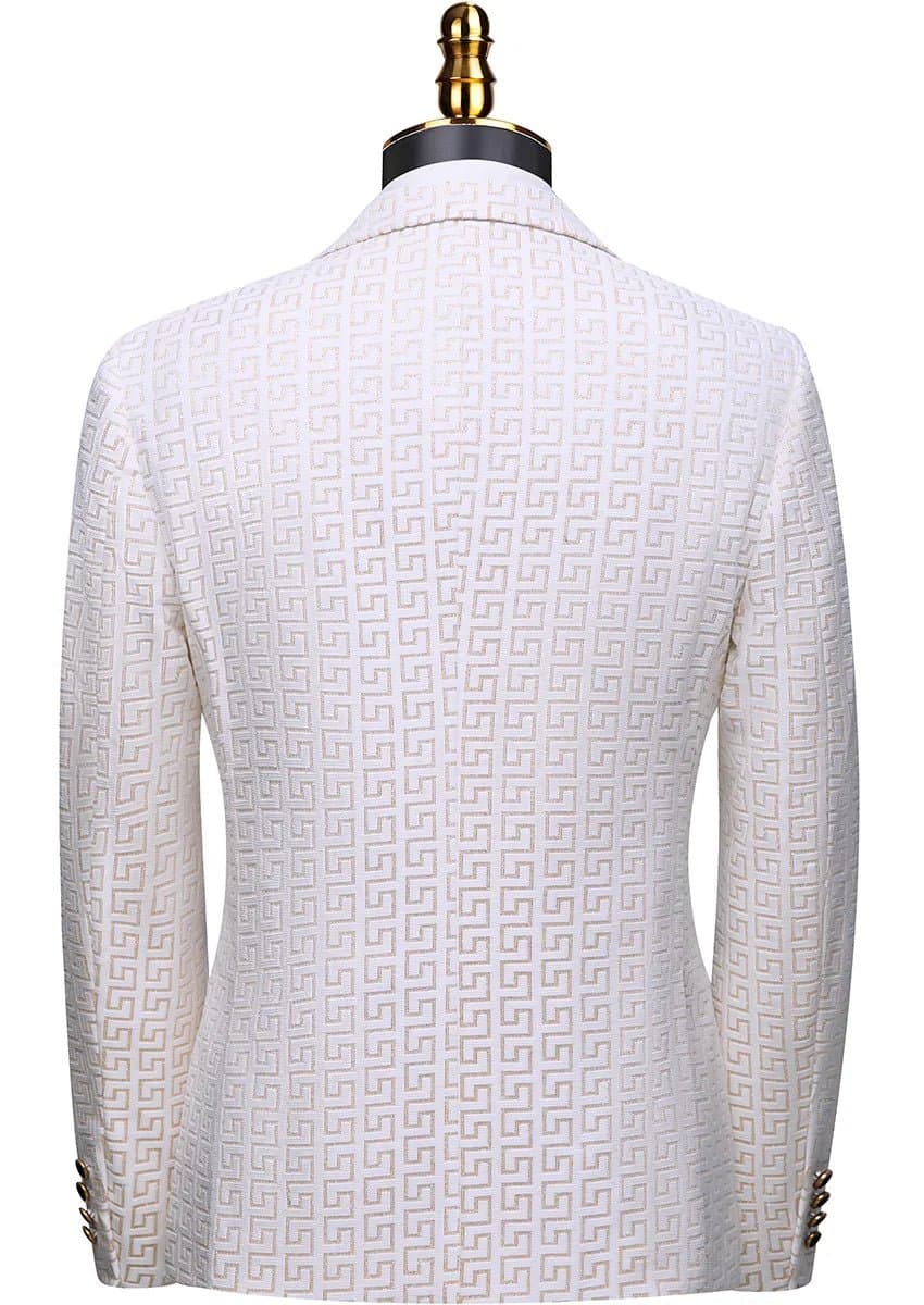 Alabaster Pantheon White & Gold Jacquard 3-Piece Slim Fit Tuxedo Jacket Vest Trousers