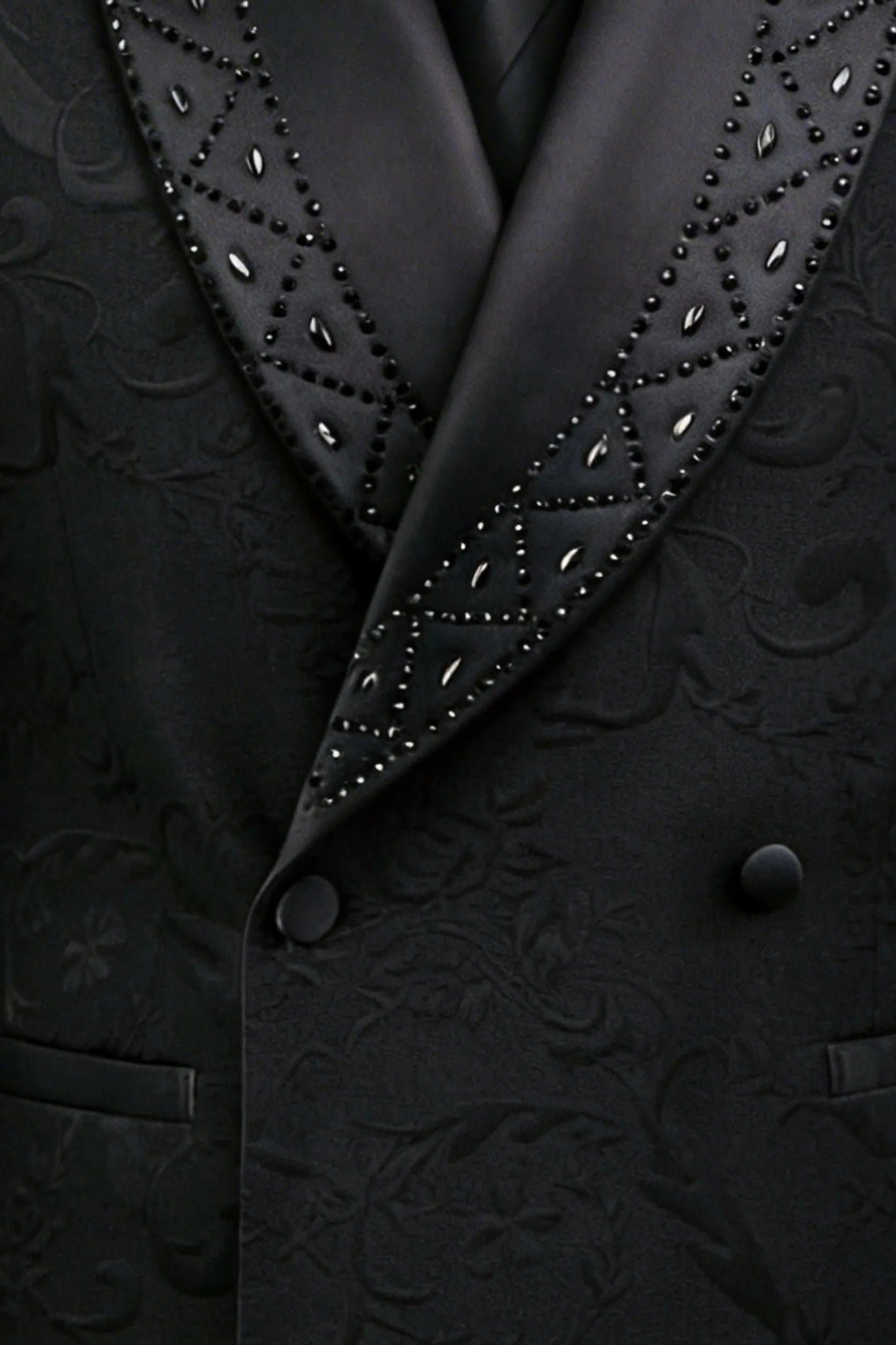 Onyx Prism Black Jacquard Diamond 2-Piece Tuxedo Set - Double-Breasted Jacket and Trousers