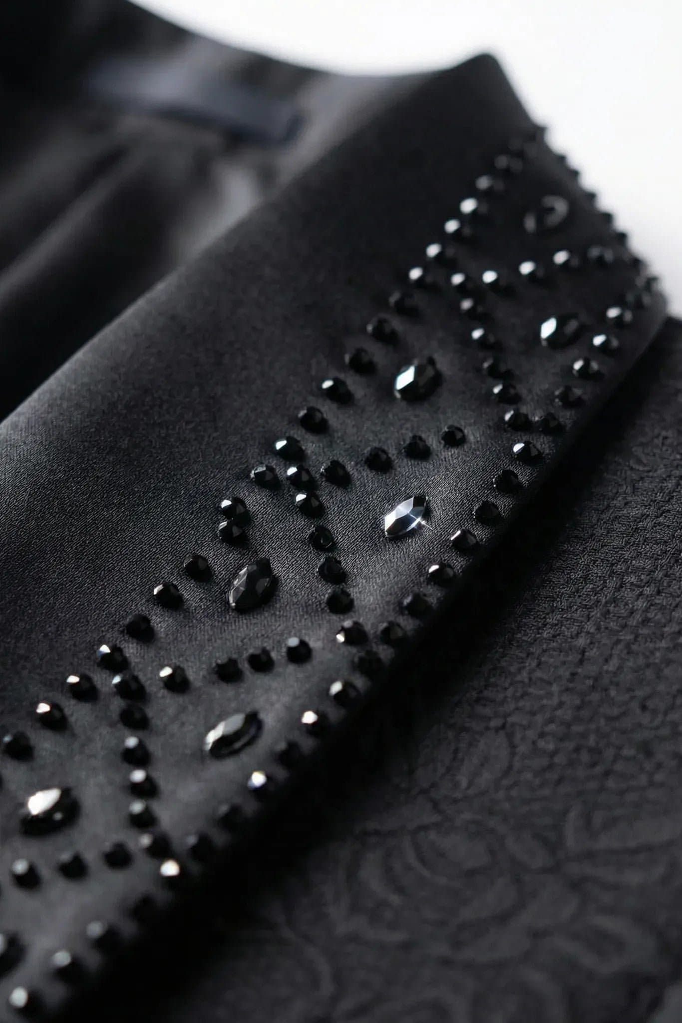 Onyx Prism Black Jacquard Diamond 2-Piece Tuxedo Set - Double-Breasted Jacket and Trousers