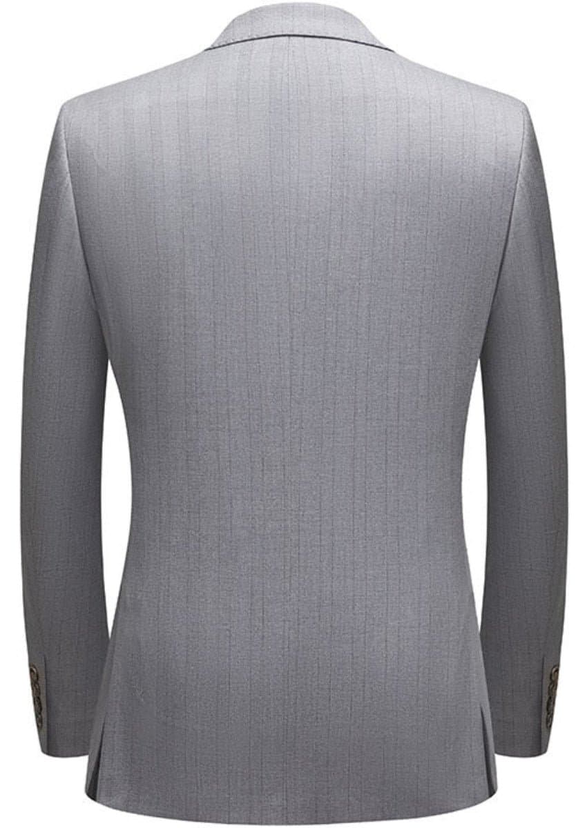 Sterling Pinstripe Light Grey Textured 3-Piece Suit Set - Modern Slim Fit Jacket Vest Trousers