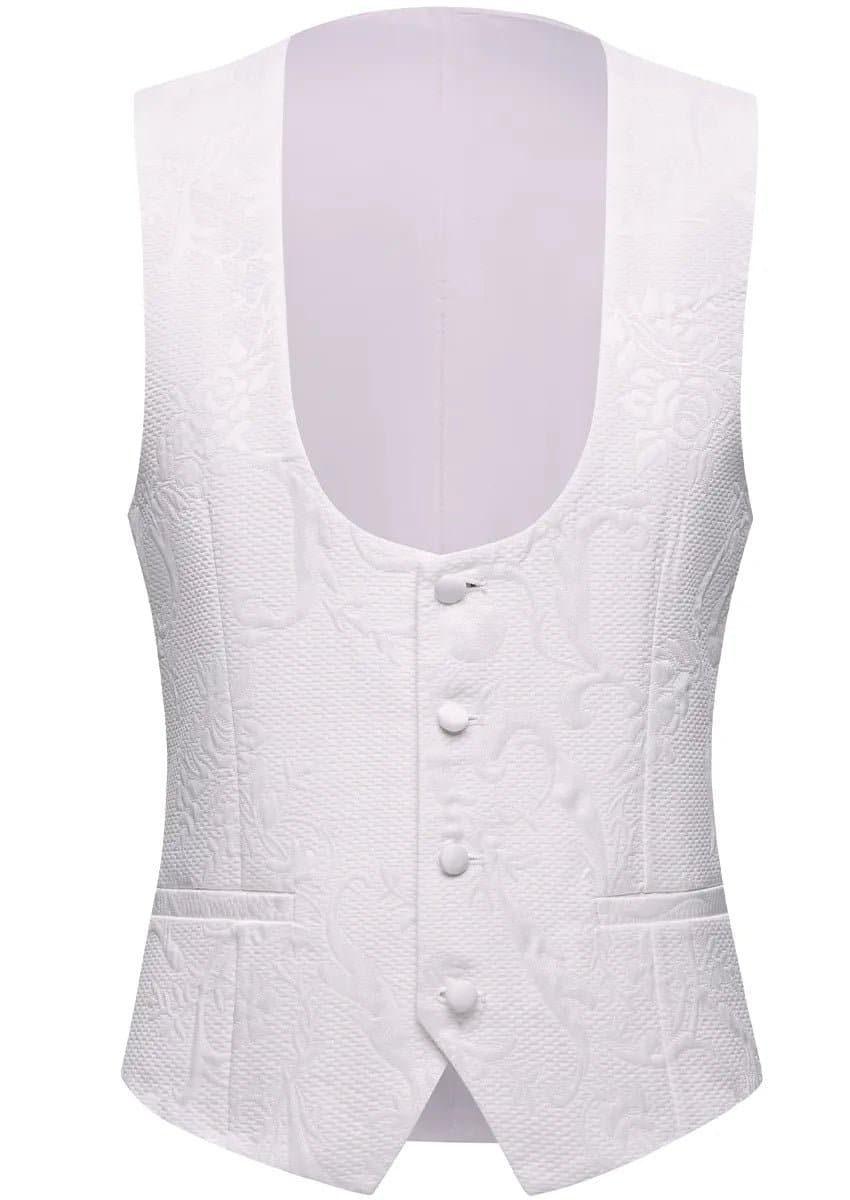 Pearl Symphony White 3D Jacquard Crystal 3-Piece Tuxedo Suit Jacket Vest Trousers