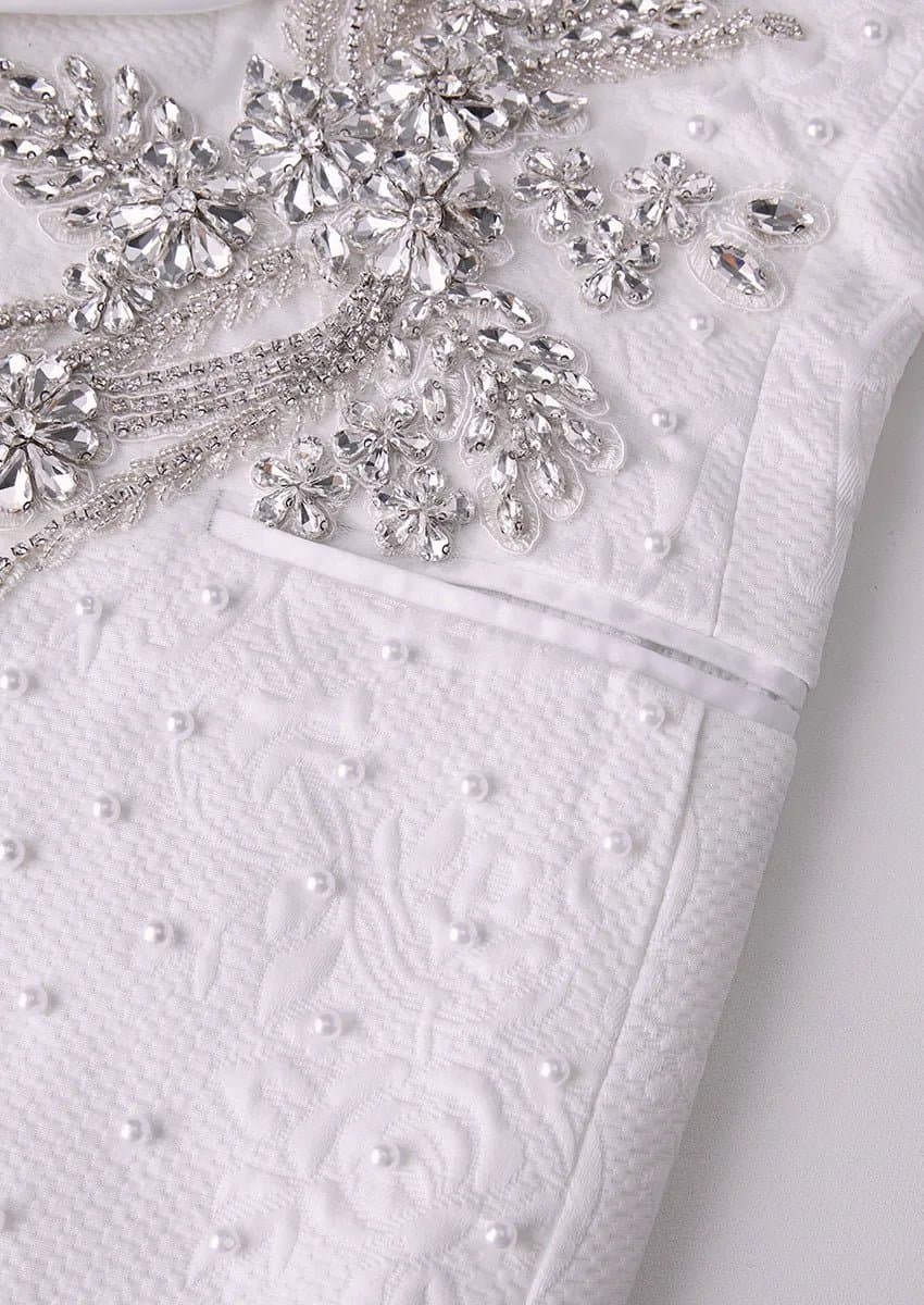 Pearl Symphony White 3D Jacquard Crystal 3-Piece Tuxedo Suit Jacket Vest Trousers