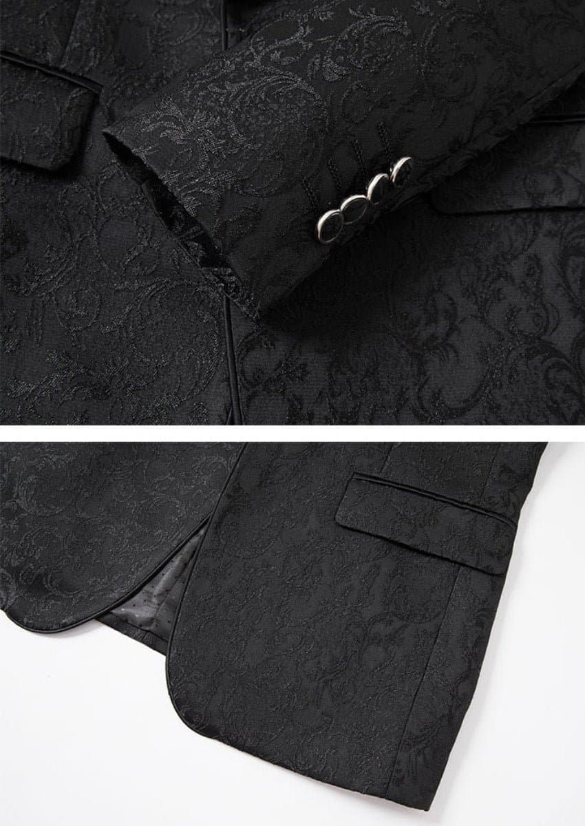 Onyx Monarch Black Jacquard 3-Piece Tuxedo with Shawl Collar Slim Fit