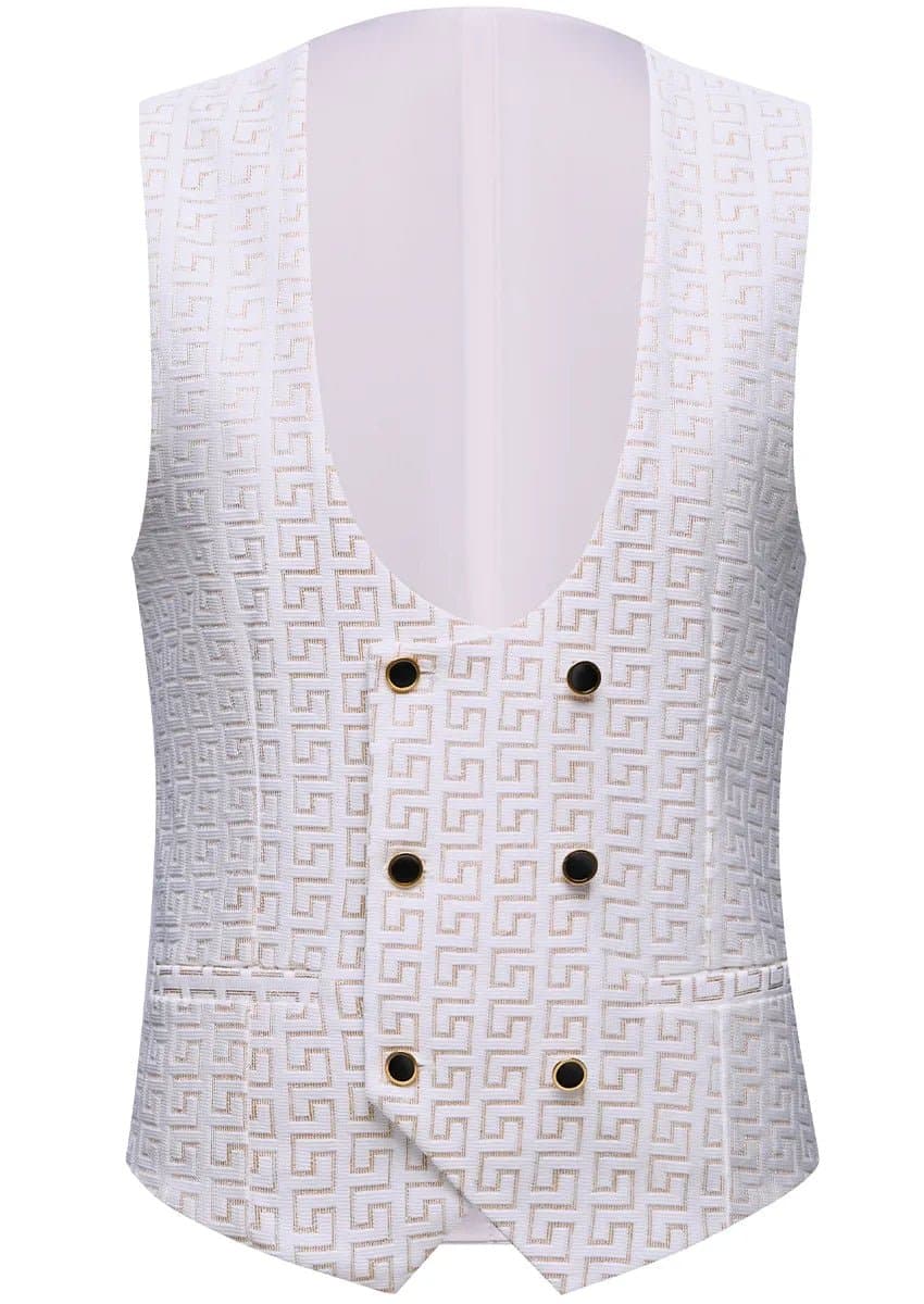 Alabaster Pantheon White & Gold Jacquard 3-Piece Slim Fit Tuxedo Jacket Vest Trousers