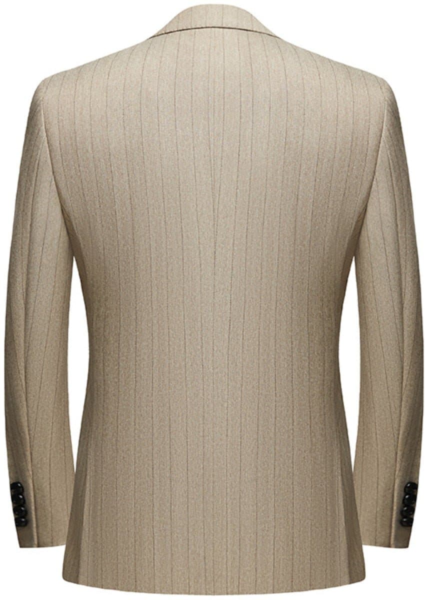 Khaki Herringbone Pinstripe 3-Piece Suit Set - Jacket Vest Trousers Modern Slim Fit
